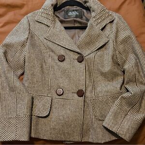 Butterfly Houndstooth Double-Breasted Peacoat Blazer Jacket Women's Large